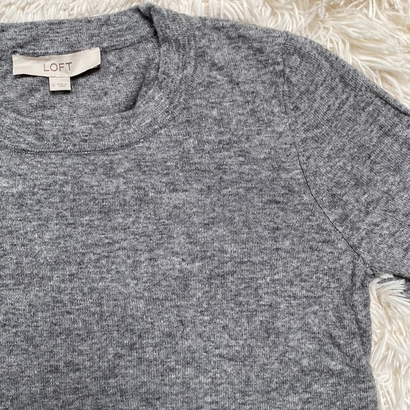 Loft Crewneck Tie Sleeve Sweater 💗 Gray - Picture 7 of 12